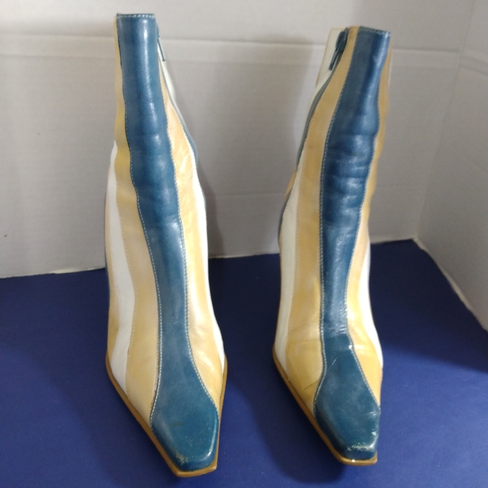 Bronx Helena Teal/Tan multi Striped Leather Heel Boot